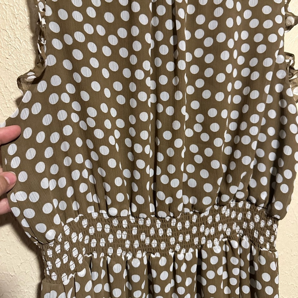 J Crew Smocked-Waist Midi Dress in Polka Dot Pecan Ivory Size Medium - Picture 6 of 9